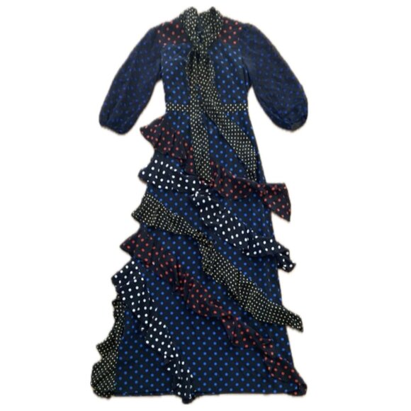 Alice + Olivia Lessie Tie Neck Blouson Sleeve Ruffle Dress - Picture 6 of 14